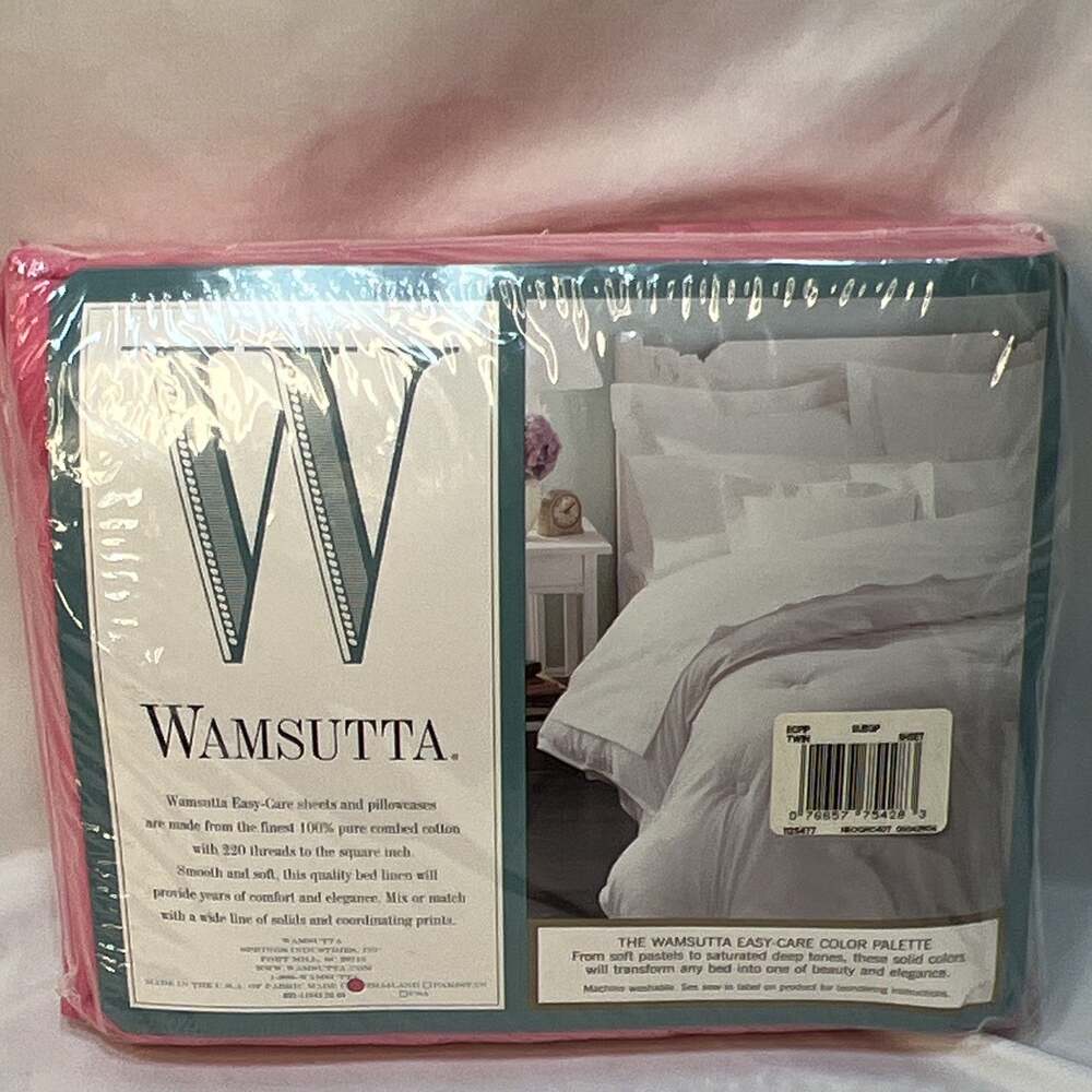 Vintage Wamsutta Easy-Care Cotton Twin Sheet Set Pink Solid 100% Cotton 220tc - Picture 4 of 8